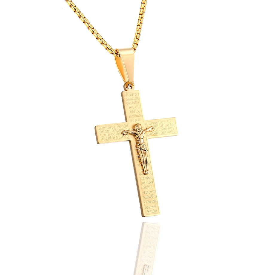 

Fashion Bible Jesus Cross Stainless Steel Crucifix Necklaces for Men Jewelry Gold Color Chain Necklaces Male Gift Dropshipping