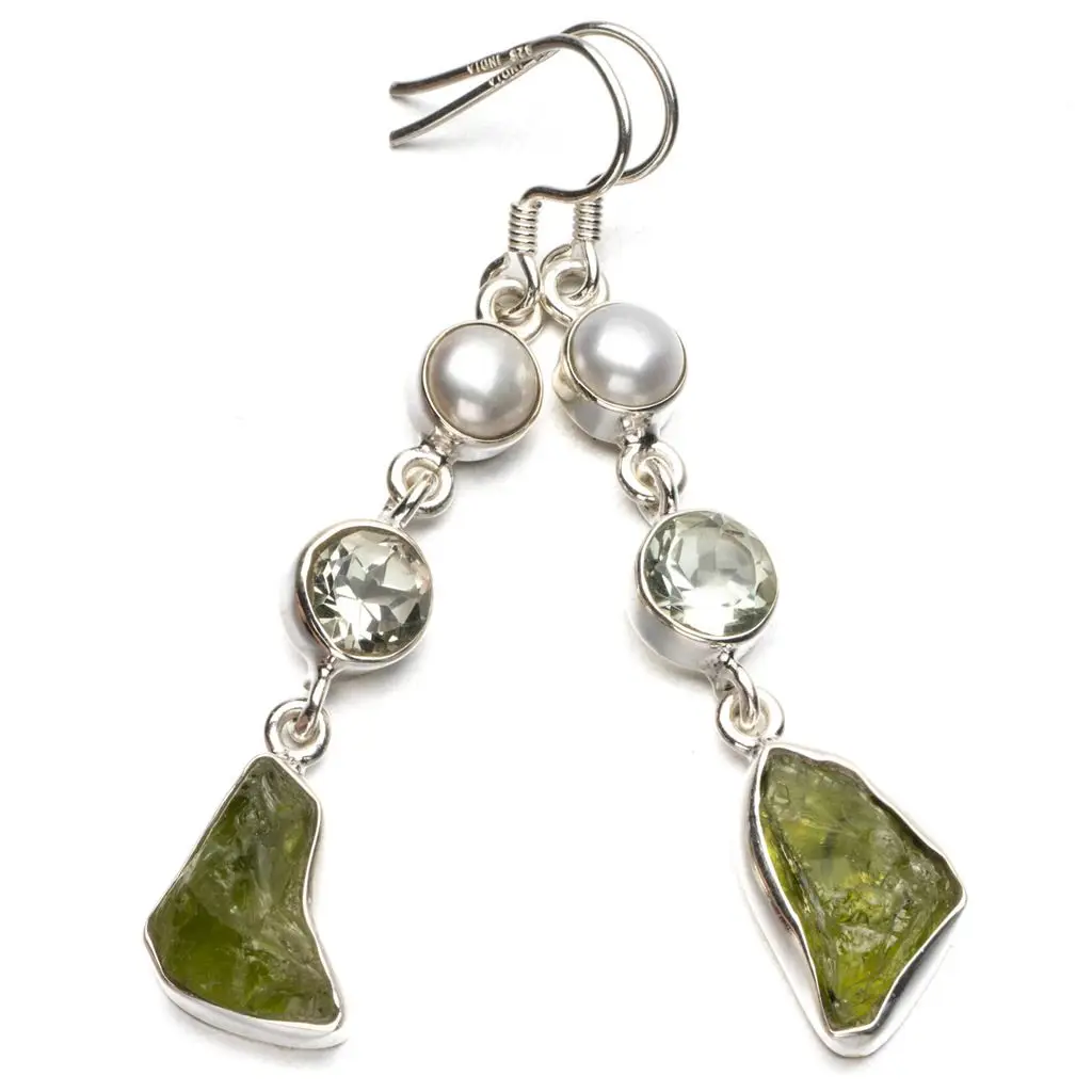 Натуральный Необработанный молдавит зеленый аметист и речной жемчуг 925 Висячие