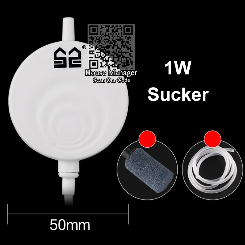 1W Sucker 50mm Мини воздушный насос висячий бак с присоской увеличивающий кислородный насос немой низкий звук, воздушный компрессор пузырьковый камень пузырьковый для мини аквариума - Цвет: 1W Sucker 50mm
