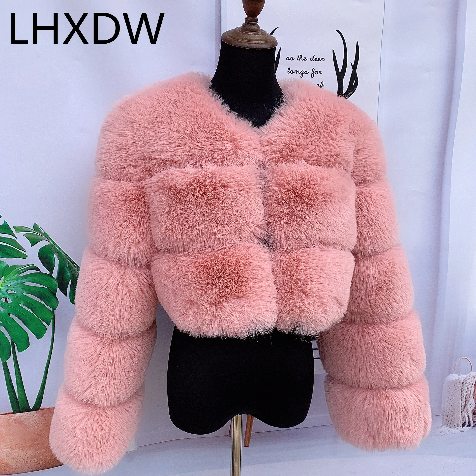Женская куртка из искусственного меха пушистое пальто розовая Меховая роскошное