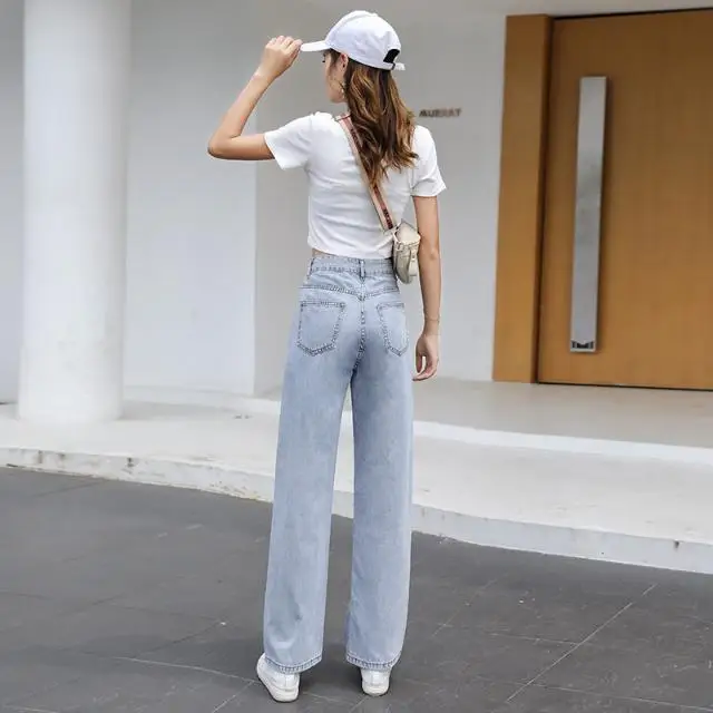 

Women Wide-leg Pants High Waist Straight-leg Mopping Jeans