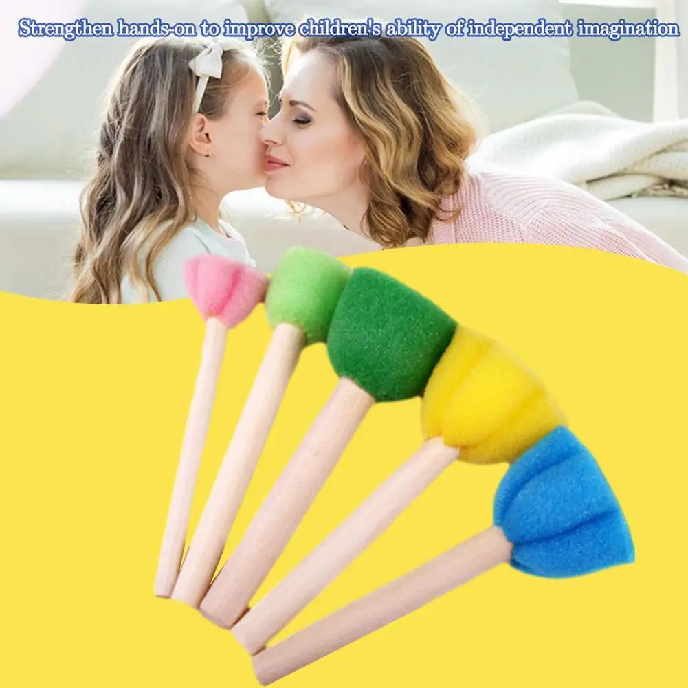 

5Pcs/Set DIY Wooden Sponge Graffiti Painting Brushes For Kid Toys Supplies Early Educational Toy Drawing Kindergarten Stati B5L6