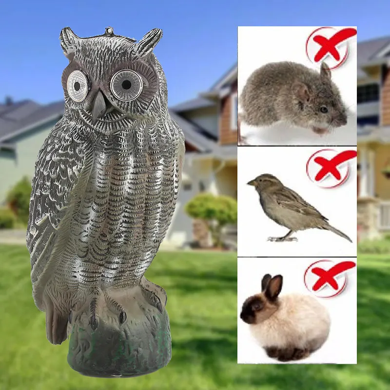 Solar Energy Repellent Bird PE Outdoors Pest Scarecrow Tree Owl Decoy Realistic Hunting Yard Crops From Garden Decor