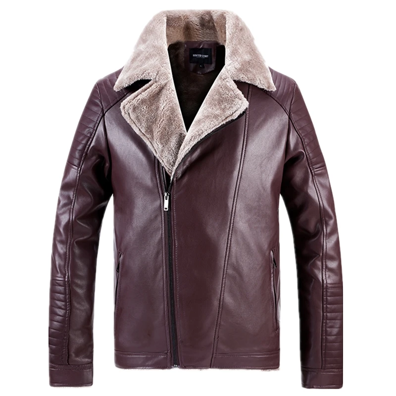 

Men New Winter Fur Collar Mens Jackets Fleece Leather Jackets Men Casual Fashion Slim Fit Warm PU Motorcycle Jacket Men Clothing