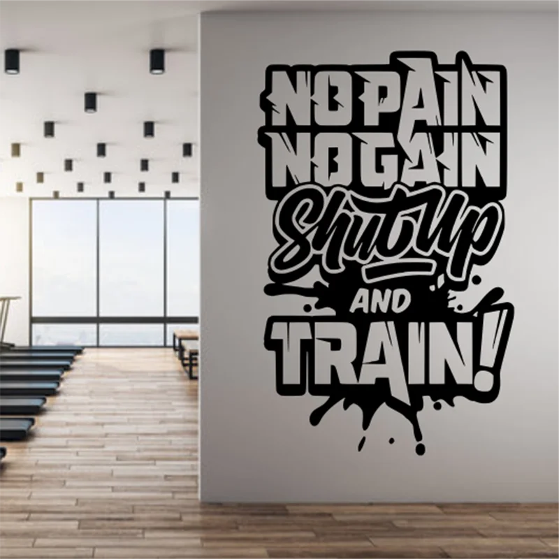 No Pain No Gain Train GYM Fitness Slogan Wall Sticker Home gym Vinyl Decal Home Decoration Wall Tattoo Y268