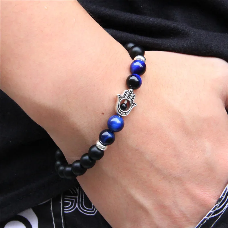 Браслет из натурального синего Тигрового Глаза мужской модный браслет Будда