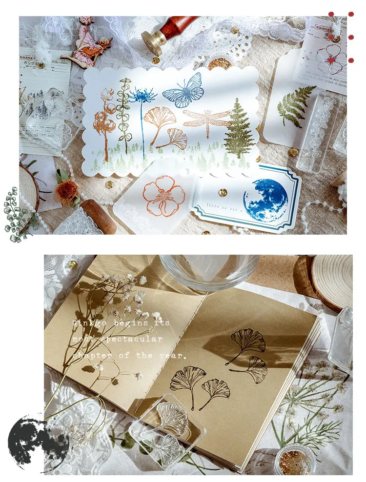 Ретро Лес серии украшения из акрила Резиновые Марки для stationery канцелярские DIY ремесла растения Цветок гинкго хлопок стандарт