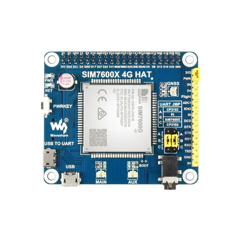 Global Band SIM7600G-H 4G HAT For Raspberry Pi Jetson Nano, Supports LTE Cat-4 4G / 3G / 2G GNSS Positioning