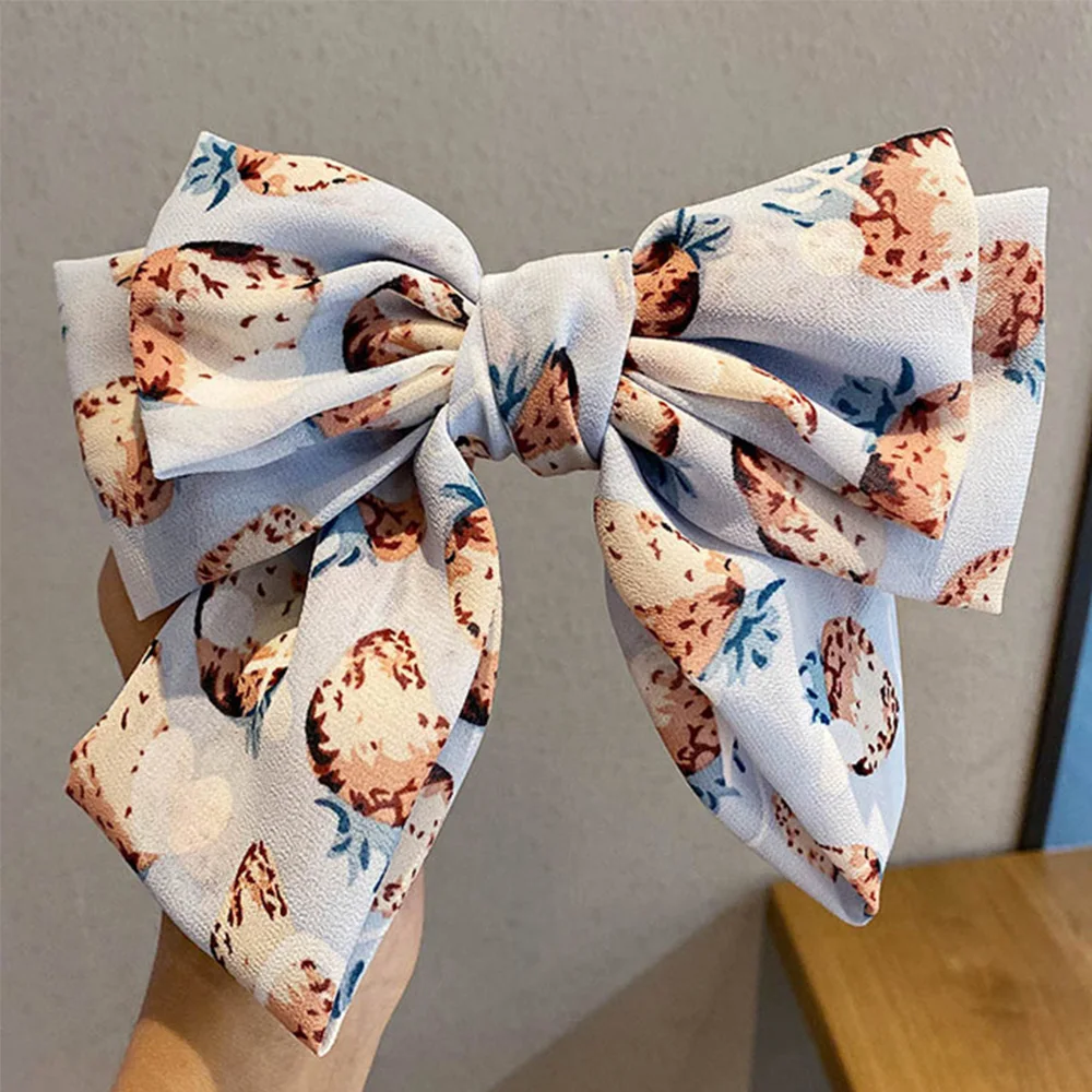 

New Strawberry Chiffon Hairpin Big Bow Elegant Hair Clip Cute Hair Ornament Clip Fashion Girls Sweet Print Hair Accessories