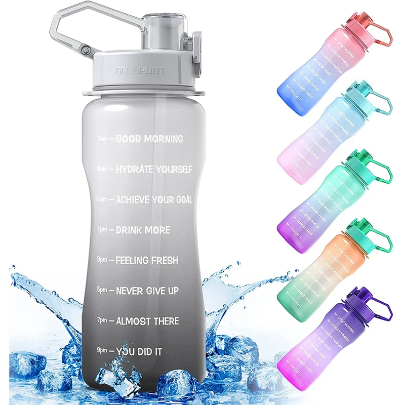 Спортивная бутылка для воды с маркером времени и соломинкой из тритана объемом 64