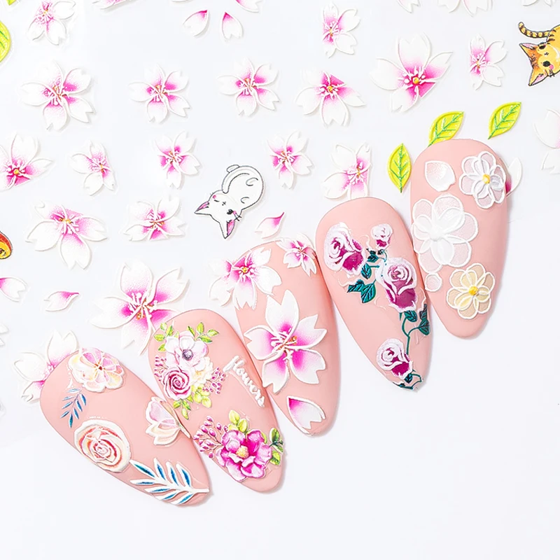 1 лист белый тисненый цветок кружева 5D наклейка свадебный дизайн ногтей