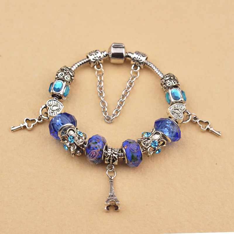 Браслеты для девушек, Браслеты mujer, полимерные бусины Подвески украшения, серебряные DIY Браслеты для женщин, модная повязка на руку, цепочка из сплава