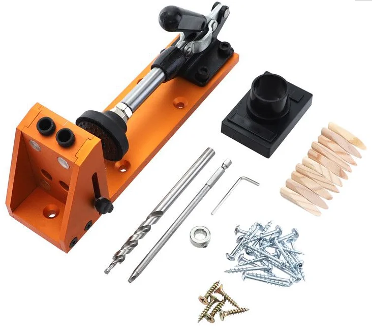 

Pocket Hole Jig 9.5mm Dowel Jig Aluminum Alloy Hole Drill Guide With Quick Fixed Clamp Base For Drilling Woodworking Tools