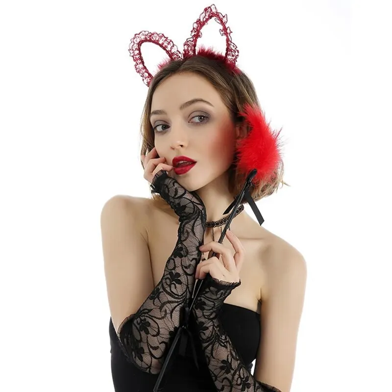 

Girls Cute Cat Ears Lace Headband Headwear Soft Plush Hairbands Hair Hoop Party Hair Accessories