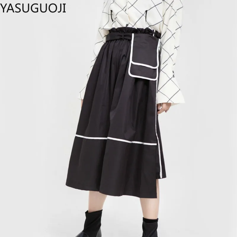 

YASUGUOJI, Новинка осени 2020 года, сумка на талию, белый дизайн, не актуальная юбка с высокой талией, миди, ТРАПЕЦИЕВИДНОЕ ПЛАТЬЕ, юбки, женская ули...