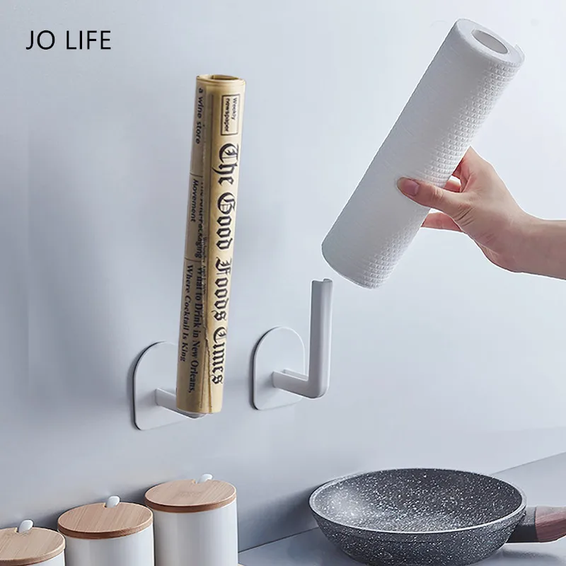 

JO LIFE Plastic Wall Mounted Self Adhesive Storage Rack Kitchen Pot Pan Cover Stand Bathroom Roll Paper Holder