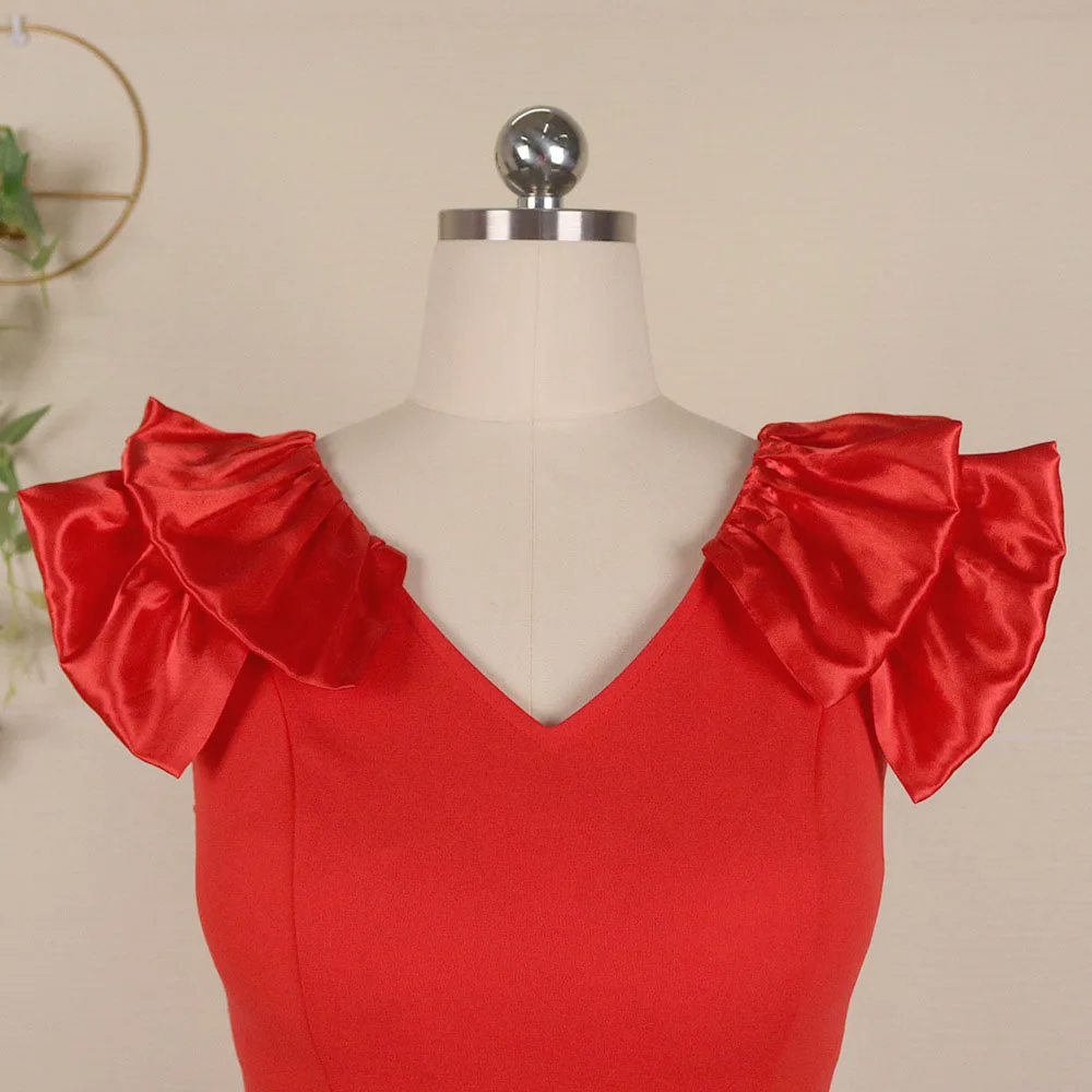 

V-neck Sexy Sleeveless Fungus High Waist Buttocks Slim Commute Oversize African Western Style Women's Dress 2021 Summer New