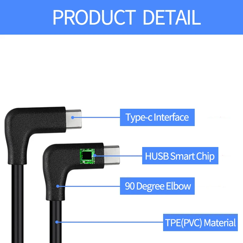 Двойной кабель Type-c USB C к c 5A Быстрая зарядка PD 100 Вт провод под прямым углом USB3.1 Type-C