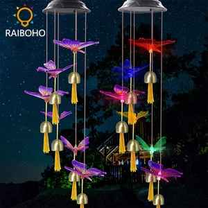 Обновленная Солнечная колокольчиков открытый Цвет изменение Водонепроницаемый подвесной светодиодный колокольчики с бабочками колокольчиков подарки для шланг для полива огорода, двора, вечерние