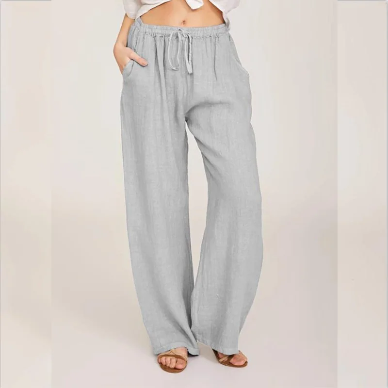 

COCOEPPS Large Size Women Summer Trouser Plus Size M-3xl Elastic Waist Cotton Linen Pants Wide Leg Loose Casual Long Pants