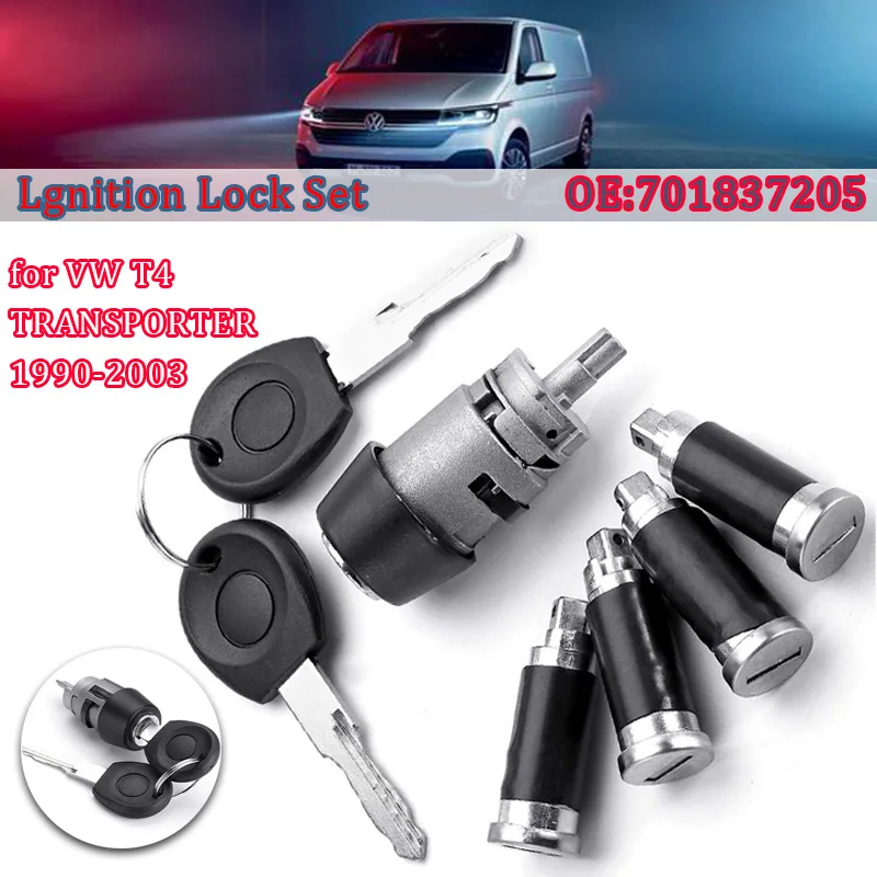 

7PCS Start Switch Door Lock Cylinder Ignition Switch 4 Door Lock Barrel 2 Button Group for Volkswagen T4 Caravelle MK IV 1990-2