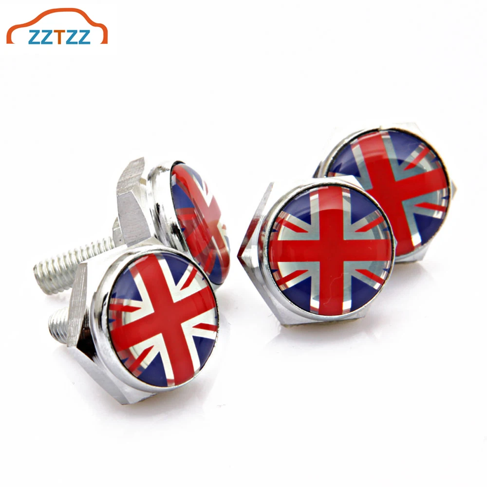

1 Set Chrome Metal England British Flag Silicon Surface Anti-theft Screws Car License Plate Bolts Frame Screws