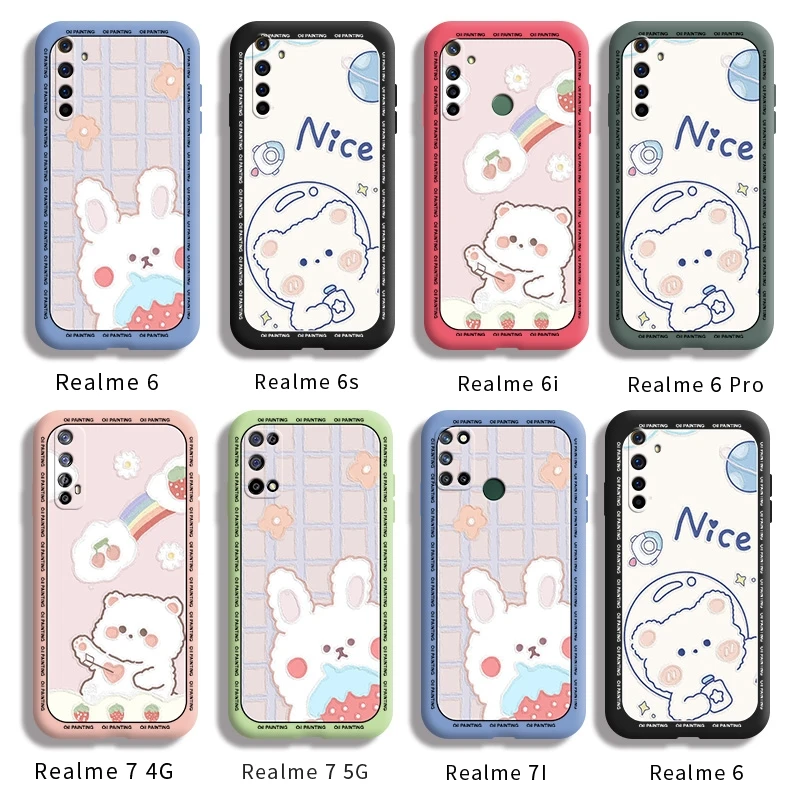 for realme 6s 6i 6 pro 7 4g 7 5g 7i 7 pro case with bear and rabbit back cover cartoon casing free global shipping