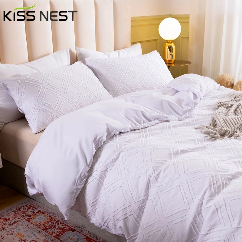 

White Solid Color Striped Modern Style,Twin Bedding Set,Plaid Patchwork Pattern Duvet Cover 220x240 For Home Ddornment Bed 150