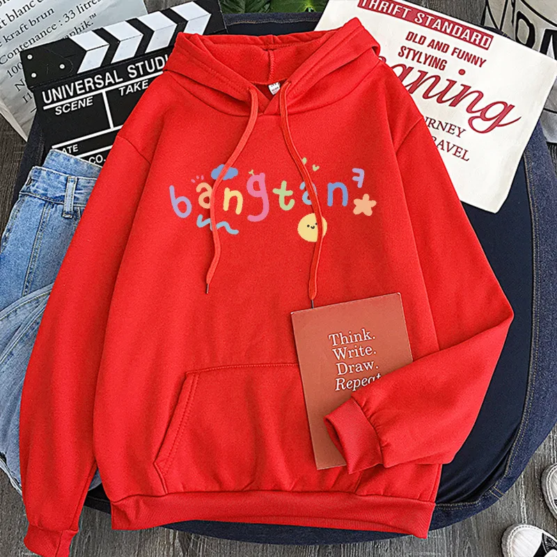 

Autumn/winter kpop loose hoodie large version pullover Korea cute color letter printed hoodie