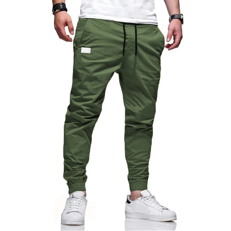 Men's Pure Color Youth Popular Leisure Slimming Overalls Pocket Paste Leather Streetwear Casual Fashion Cargo Pants Jogger Men