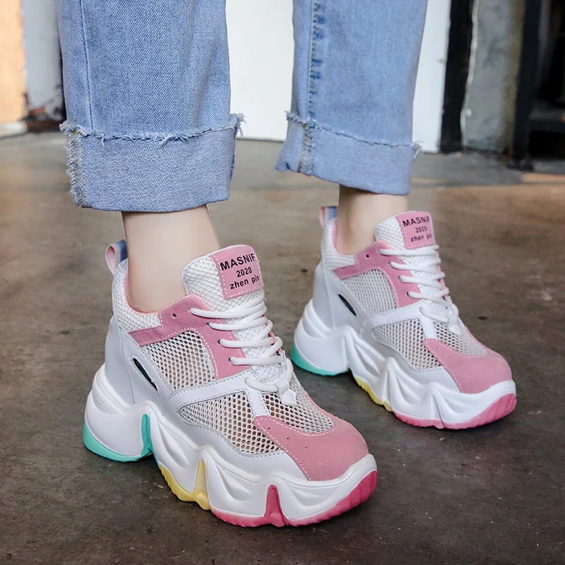 Женские кроссовки на скрытой танкетке толстая Вулканизированная подошва