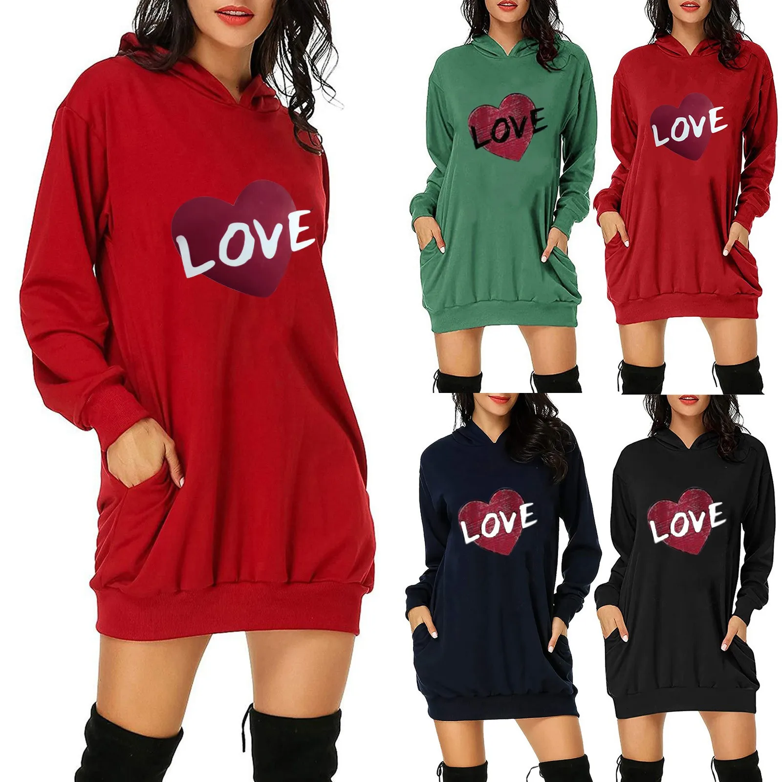 Женское платье-свитшот с длинным рукавом и карманами | Женская одежда