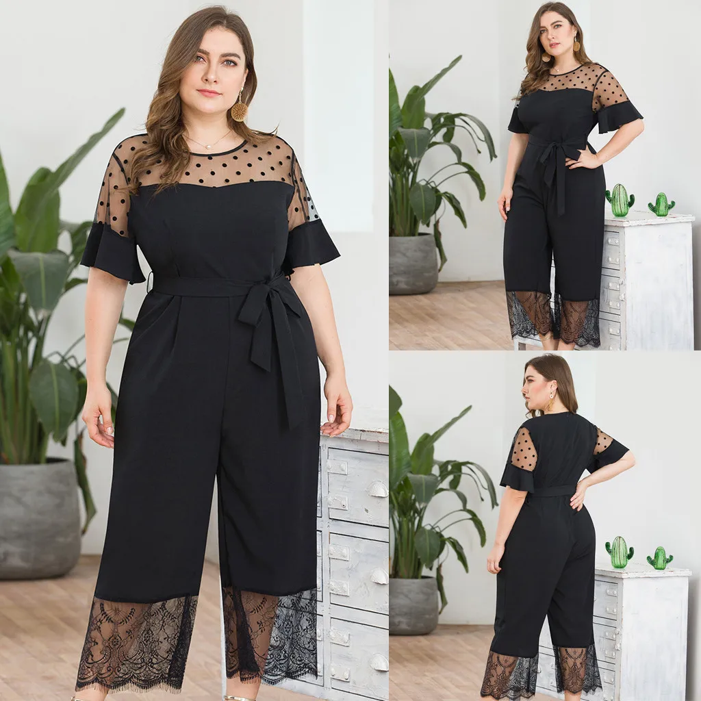 Женский модный комбинезон 2020 размера плюс женский с коротким рукавом сетчатые