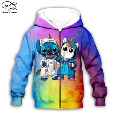 Black Детская одежда; толстовки с капюшоном в стиле аниме kawaii Lilo Stitch; толстовка для мальчиков с героями мультфильмов; стильная одежда на молнии-15 - Цвет: Black