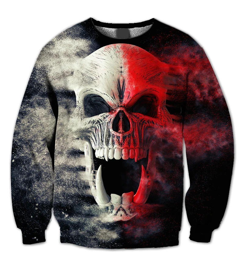 

REAL AMERICAN US SIZE Dark Theme Skull 3D Sublimation print Crewneck Sweatshirts plus size 4XL 5XL 6XL