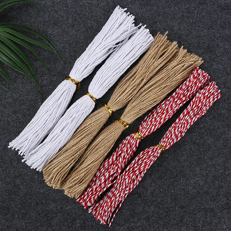 100pcs 25cm Cords Strings for Hang Tag Cutted Jute Rope Red White Cotton Ribbon DIY Handmade Accessories Gift Bags Boxes Decor