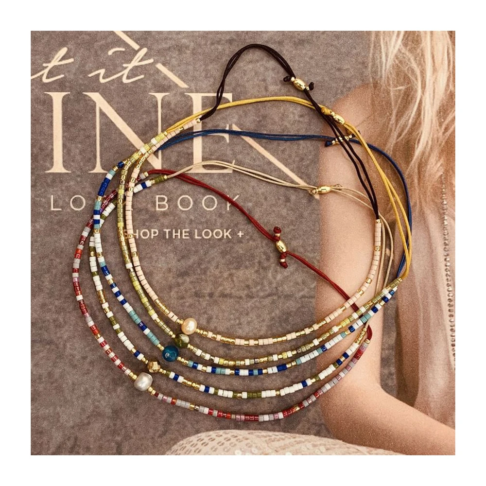 

Bohemian Thin Miyuki Beaded Stone Crystal Bracelets & Bangles For Women Handmade Vintage Ethnic knot Thread Bracelets