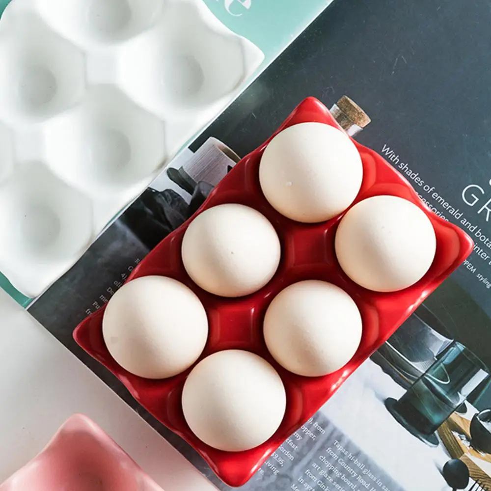 

1Pcs Ceramic Egg Tray 6-Lattice Egg Holder Anti-Slip For Restaurant Hotels Families Fridge Storage Kitchen Storage Supplies