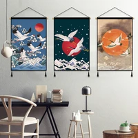 chinese style red crowned crane wall art decor canvas scroll paintings tapestry living room hanging home office decor posters