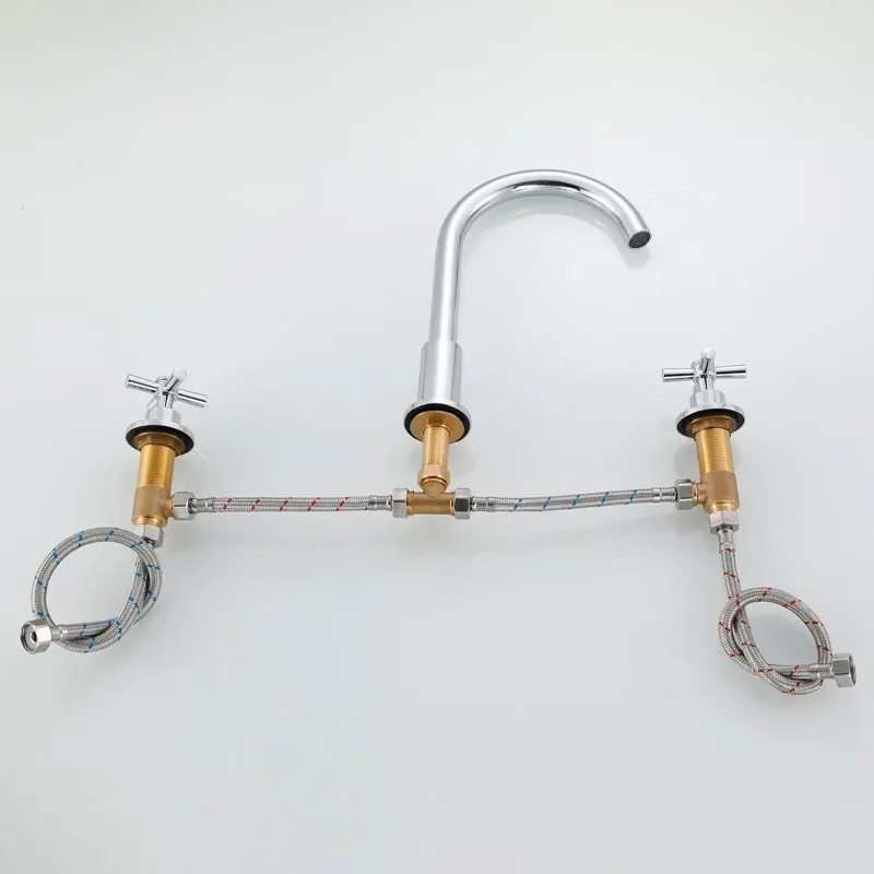 Смеситель для раковины в ванную комнату однотонный кран с двумя ручками 3