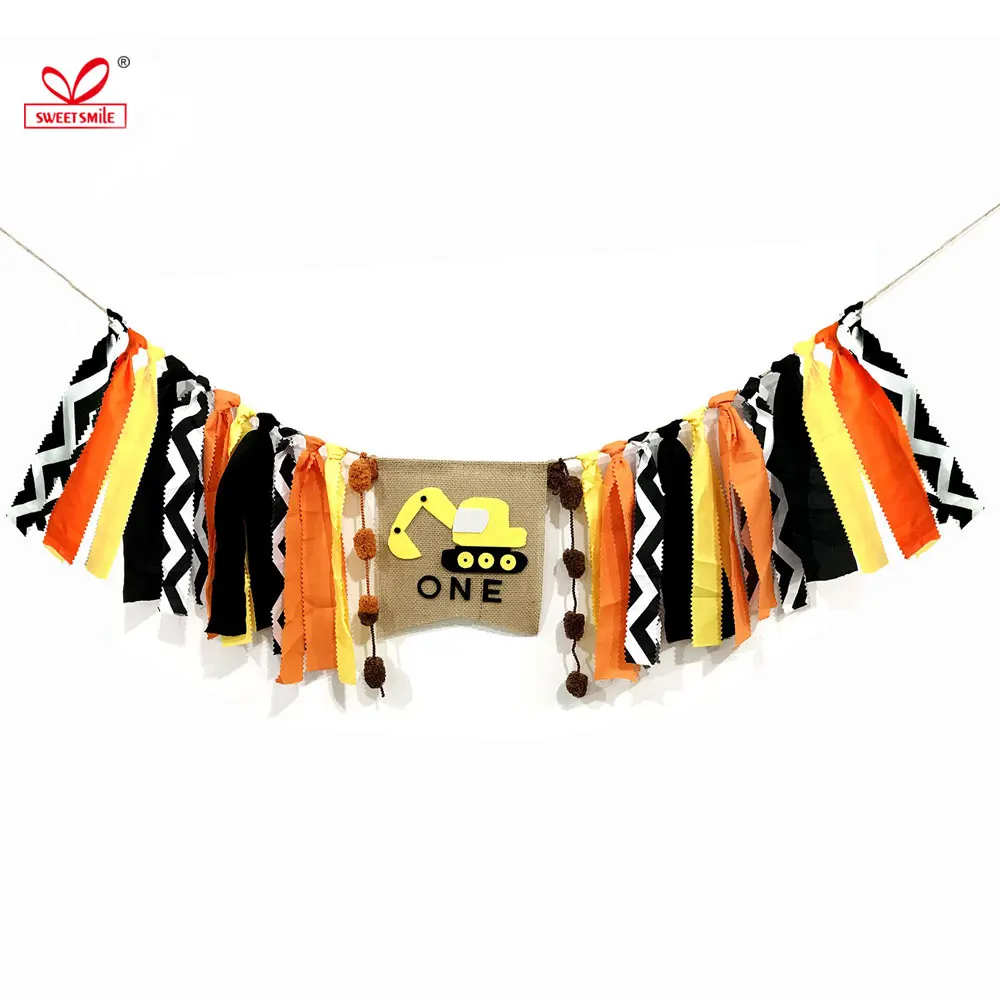 1 мальчик черный оранжевый баннер на день рождения строительный экскаватор