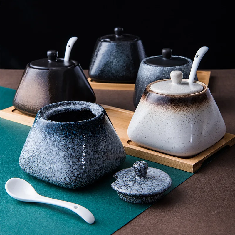 

Japanese-style retro seasoning jar set household seasoning box salt shaker sugar bowl kitchen storage container seasoning bottle