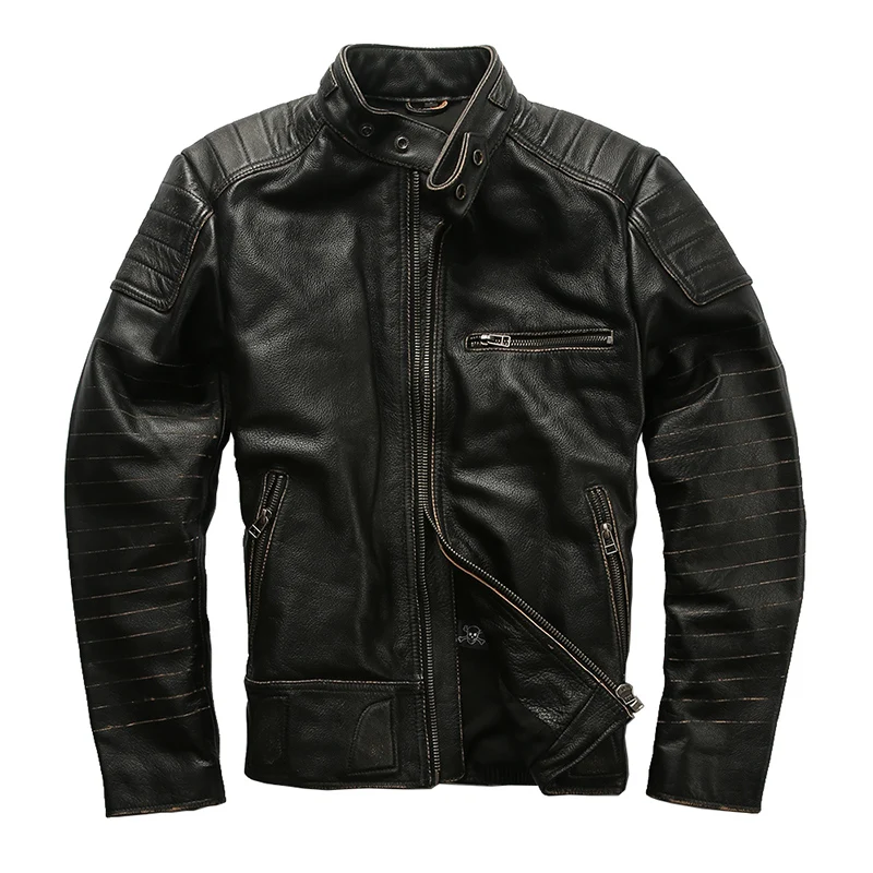 

Offer 1820 Super ! Read Description! Asian Size Genuine Cow Skin Coat Mens Cowhide Casual Vintage Leather Jacket