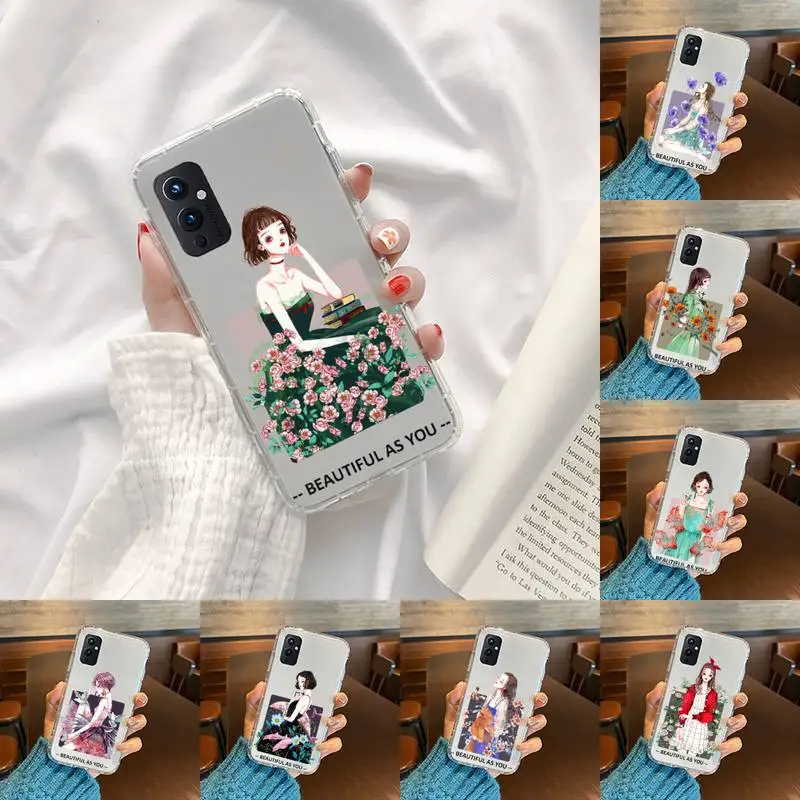 

Sexy trend flowers girl Phone Case Transparent For OnePlus 9 8 7 7t 8t Oppo find X3 X2 reno5 Vivo X60 X50 Pro MeiZu 17 16XS