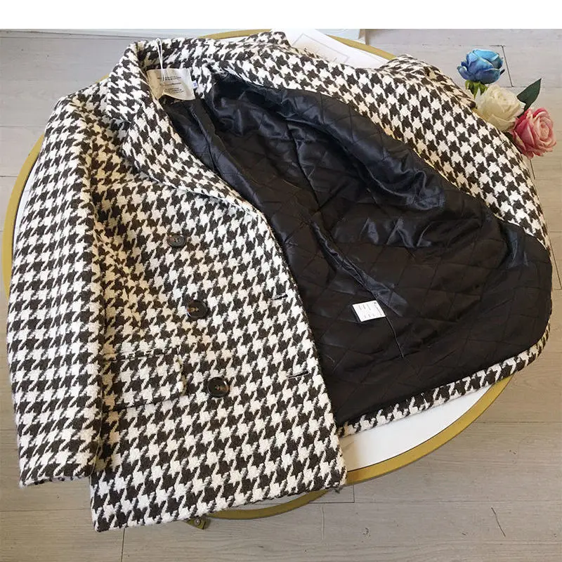 New 2021 Winter jacket new Korean version waist bag houndstooth woolen coat suit thick and loose wool | Женская одежда