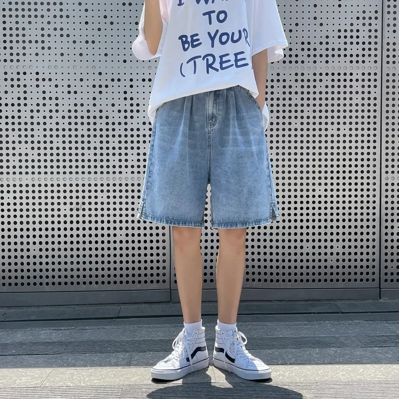 

Men's Clothing Summer New Style Denim Shorts Men's Fashion Casual Slits Lovers Loose Straight Five-point Pants Overalls Shorts