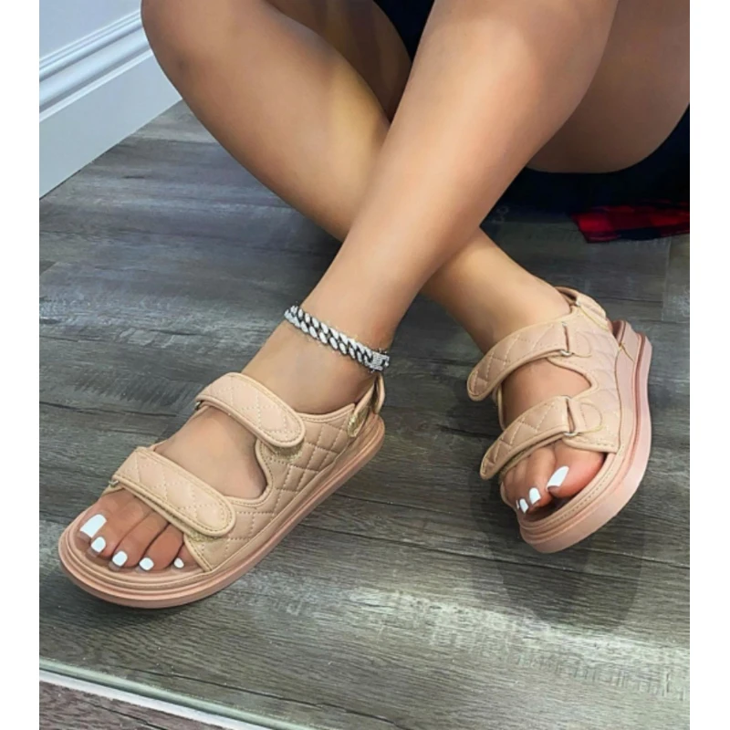 

Summer Beach Sandals Solid Color Velcro Sandals Fashion Flat Open Toe Outdoor Casual Women's Shoes Plus Size 43