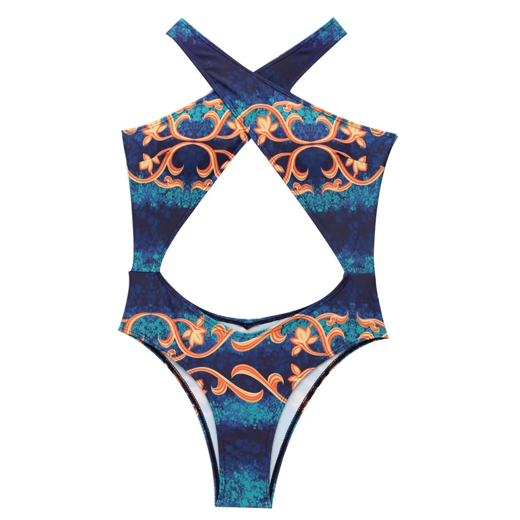 Новинка сдельный купальник женский пуш-ап высокий вырез крест бикини принт