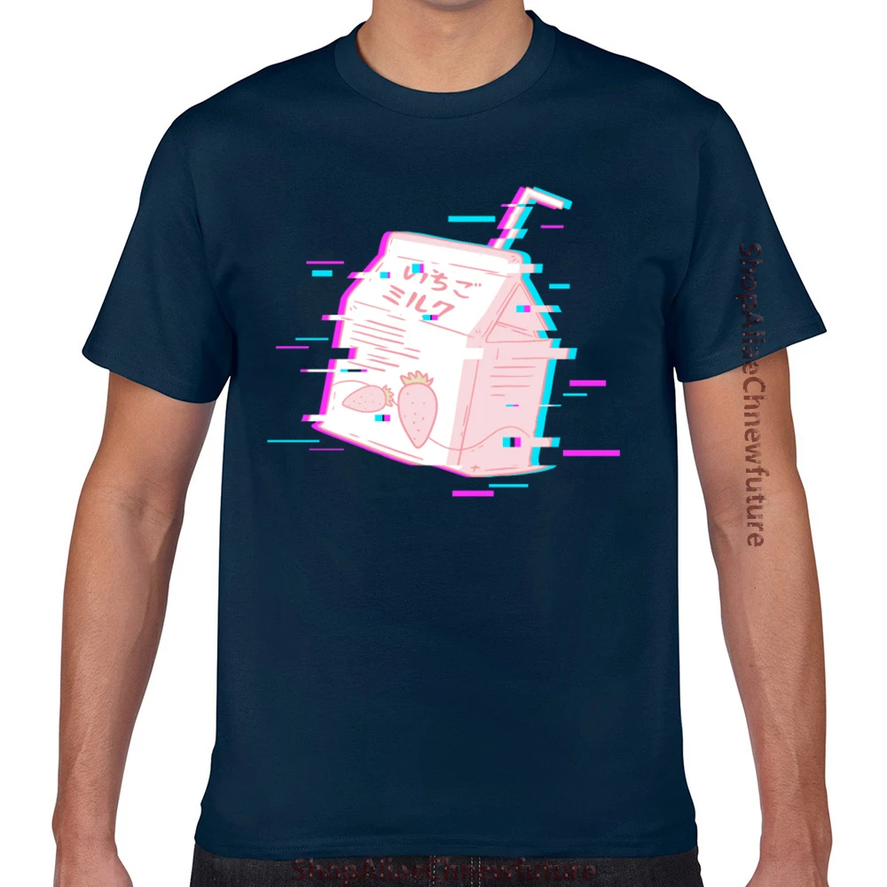 Топы Футболка Для мужчин японский из под молока рубашка Kawaii с изображением в