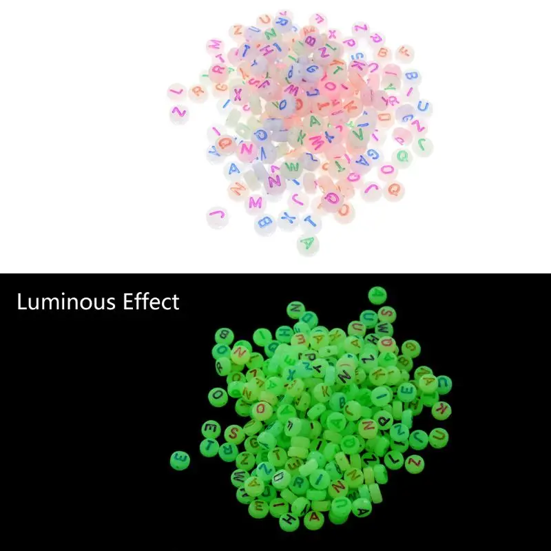 

100Pcs Alphabet Acrylic Glow In the Dark Spaced Beads Luminous Letter Beads 7mm 652B